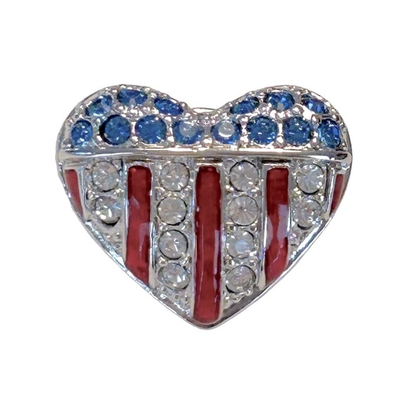 SWAROVSKI CRYSTAL Heart shape Brooch pin American flag Patriotic Beautiful Bling - Picture 10 of 10